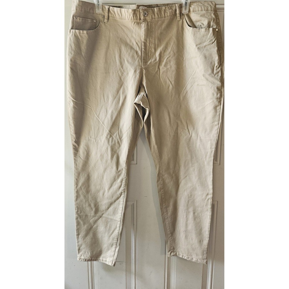 Jaclyn Smith Women's Beige Khaki Stretch Pants Size 24W Straight Leg Comfort Fit
